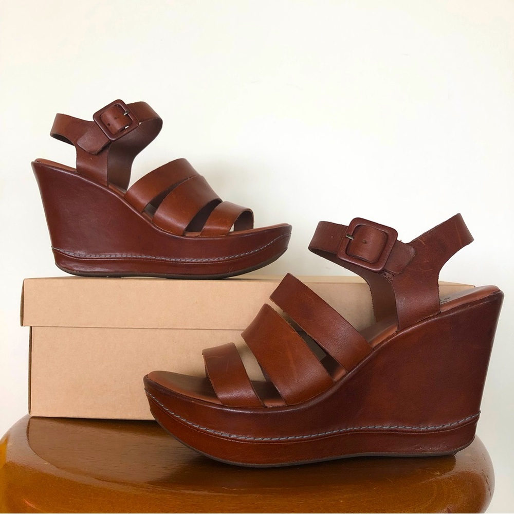 Kork-ease Size 6 Brown Leather Strappy Wedge Sandals